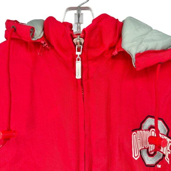 Ohio State Buckeyes L Red Puffer Jacket With Hood & Logo Athletic Branding - Picture 3 of 13